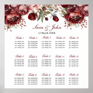 Tableau de Mariage Floral Rouge Bourguignon