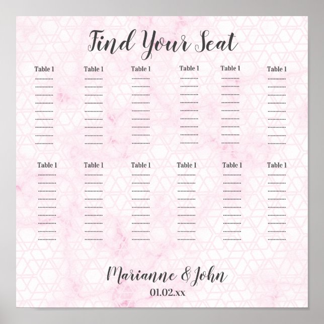 Tableau de mariage géométrique en marbre rose (Devant)