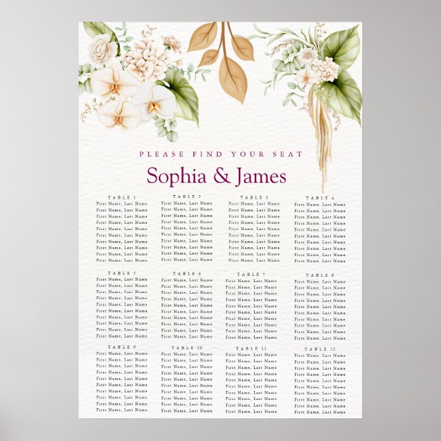 Tableau de mariage géométrique floral rose gold  (Devant)