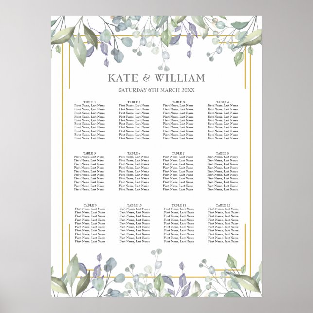 Tableau de mariage géométrique or floral pour plac (Devant)