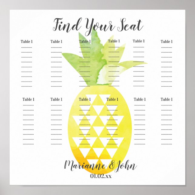 Tableau de mariage géométrique tropical Ananas (Devant)