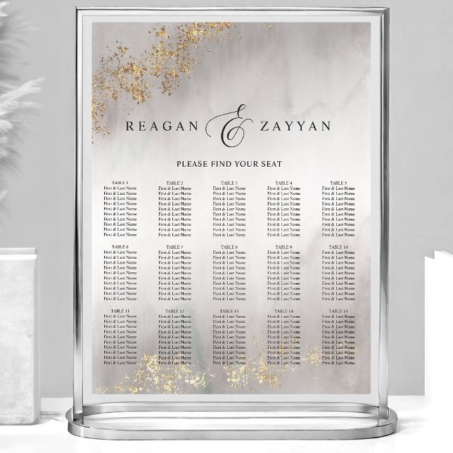 Tableau de mariage gris avec paillettes dorées Lux (Créateur téléchargé)