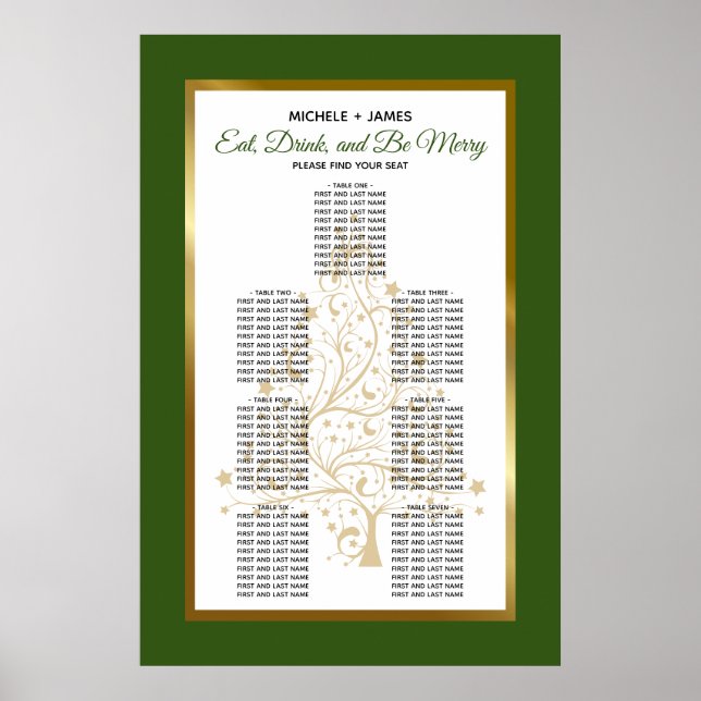 Tableau de mariage hivernal en vert et or avec une (Devant)