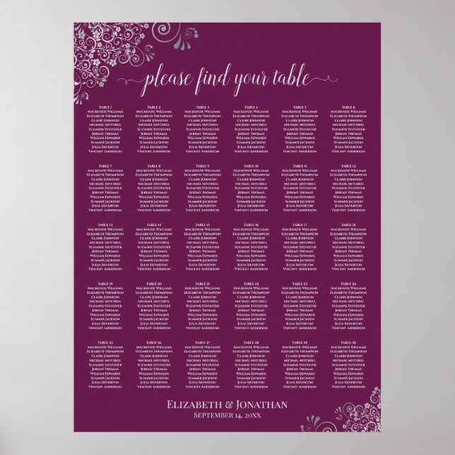 Tableau de mariage Magenta Plum 30 argenté (Devant)