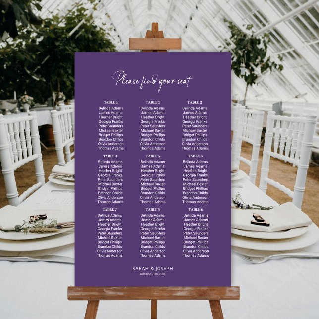 Tableau de Mariage moderne violet 9 tables (Créateur téléchargé)