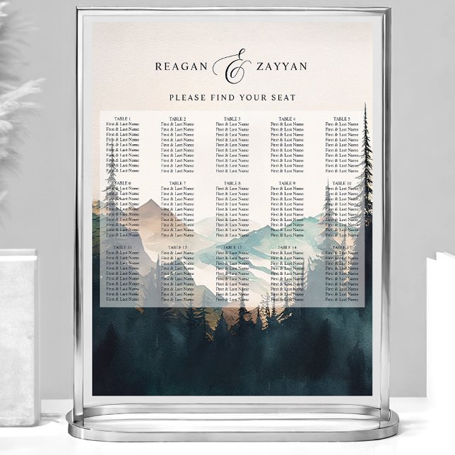 Tableau de Mariage Montagnes Peinture à l'Eau Pin  (Créateur téléchargé)