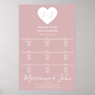 Tableau de mariage rose cœur simple Logo