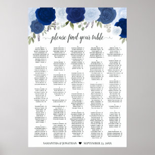 Tableau de Mariage Roses Bleues Rustiques A1