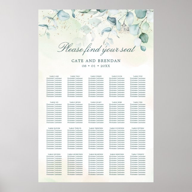 Tableau de mariage rustique à verdure d'eucalyptus (Devant)