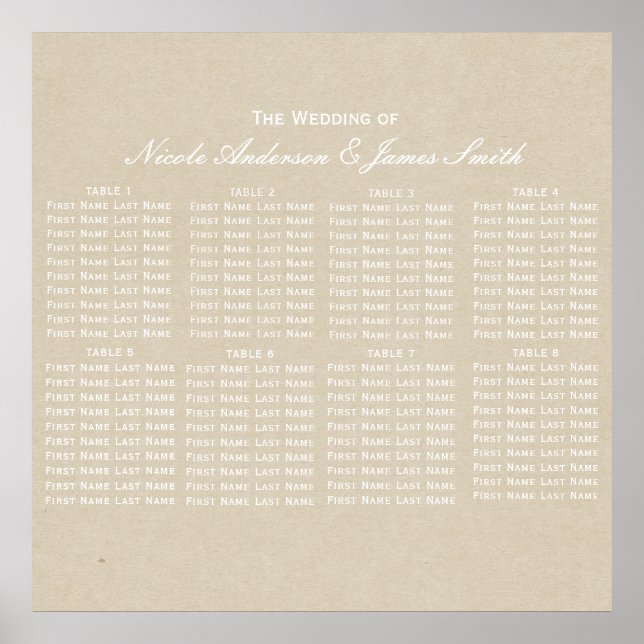 Tableau de mariage rustique moderne marron Kraft (Devant)