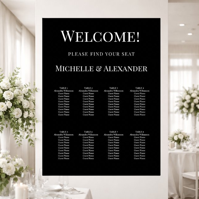 Tableau de mariage simple moderne noir et blanc (Créateur téléchargé)