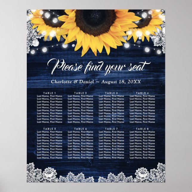 Tableau de mariage tournesol bois bleu marine 8 (Devant)