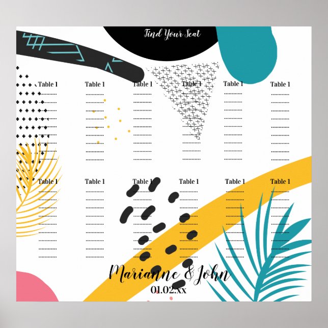 Tableau de mariage tropical en collage abstrait (Devant)