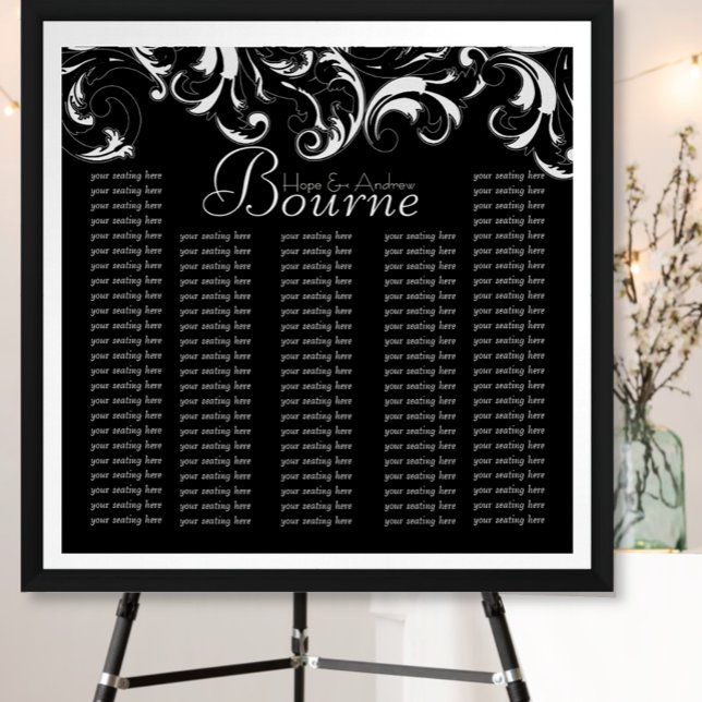 Tableau de Mariage Typographie Noir Blanc (Créateur téléchargé)