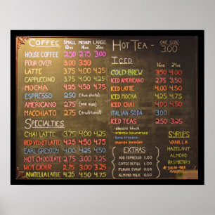 Tableau de menu de salon de café - Affiche de 20x1