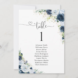 Tableau de numéros de table à fleurs Navy Blue pou