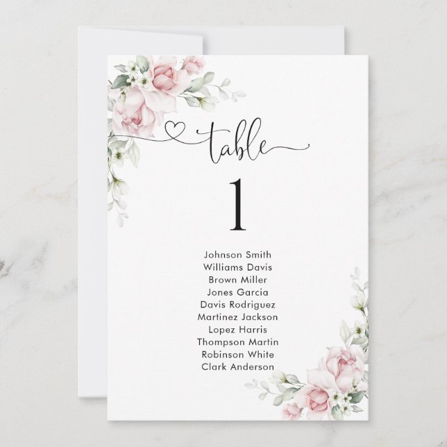 Tableau de numéros de table avec des roses roses p (Devant)