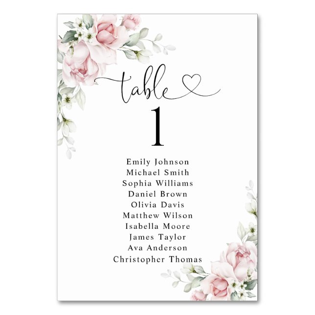 Tableau de numéros de table avec des roses roses p (Par défaut)