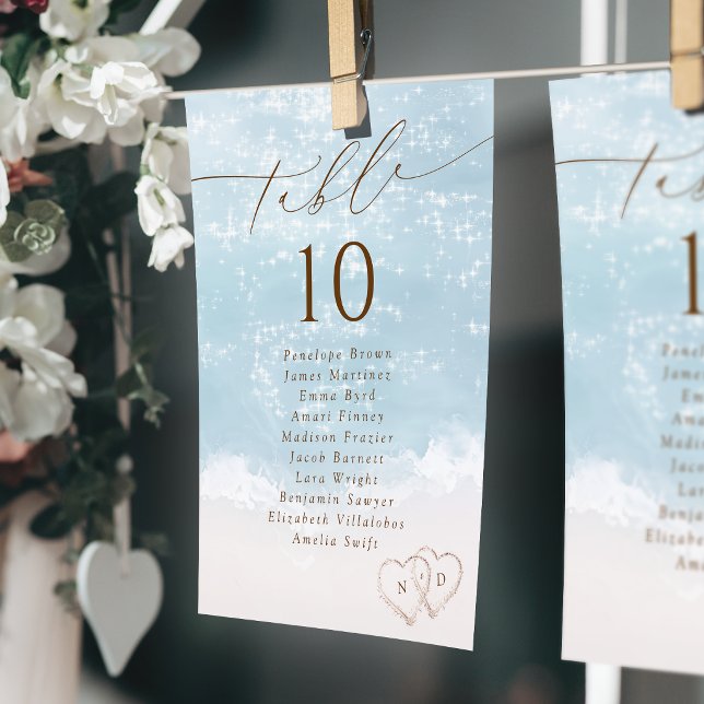 Tableau de numéros de table de plage de script mod (Modern Script Beach Table Number Seating Chart)