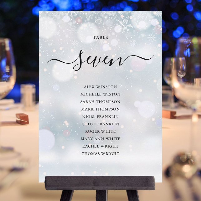 Tableau de numéros de table en flocons de neige d' (Winter Snowflakes Table Number Seating Chart)