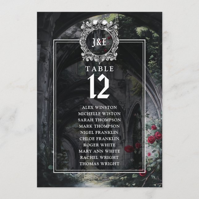 Tableau de numéros de table floral avec ruines got (Devant)