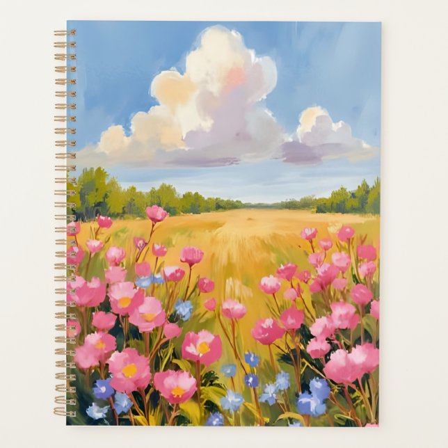 Tableau de paysage de champ de fleurs roses (Devant)