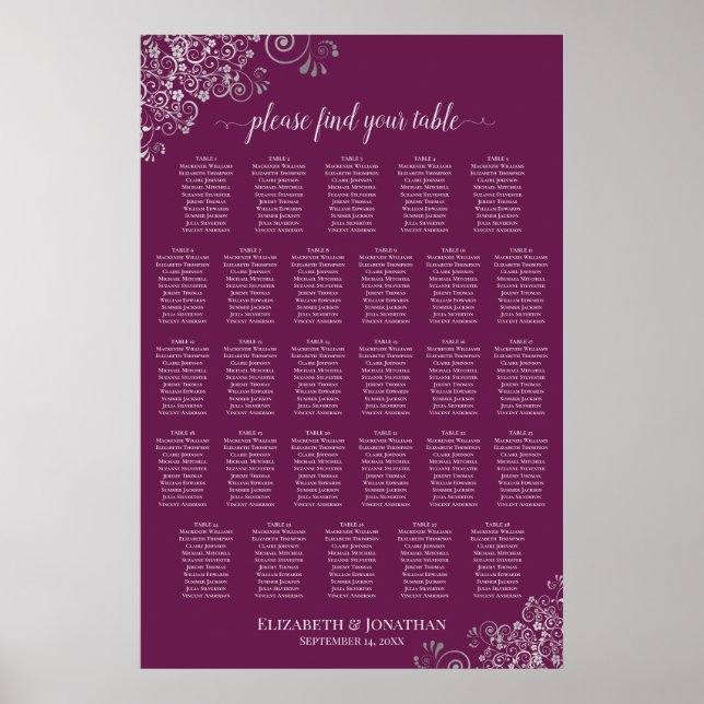 Tableau de placement 28 Table Magenta Prune & Arge (Devant)