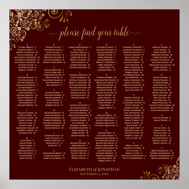 Tableau de placement alphabétique Brun Auburn et O (Devant)