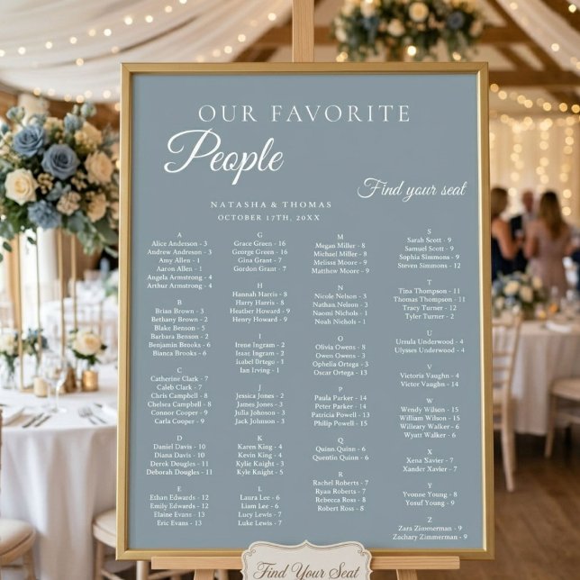 Tableau de placement alphabétique de mariage bleu  (Créateur téléchargé)