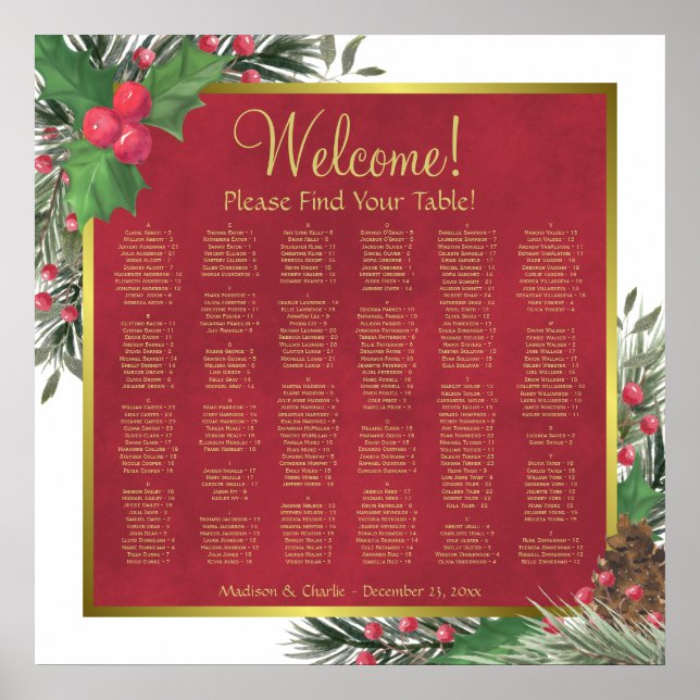 Tableau de placement alphabétique de Noël au houx  (Devant)