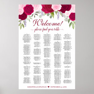 Tableau de placement alphabétique de roses boho ro