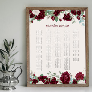 Tableau de placement alphabétique de roses rouges
