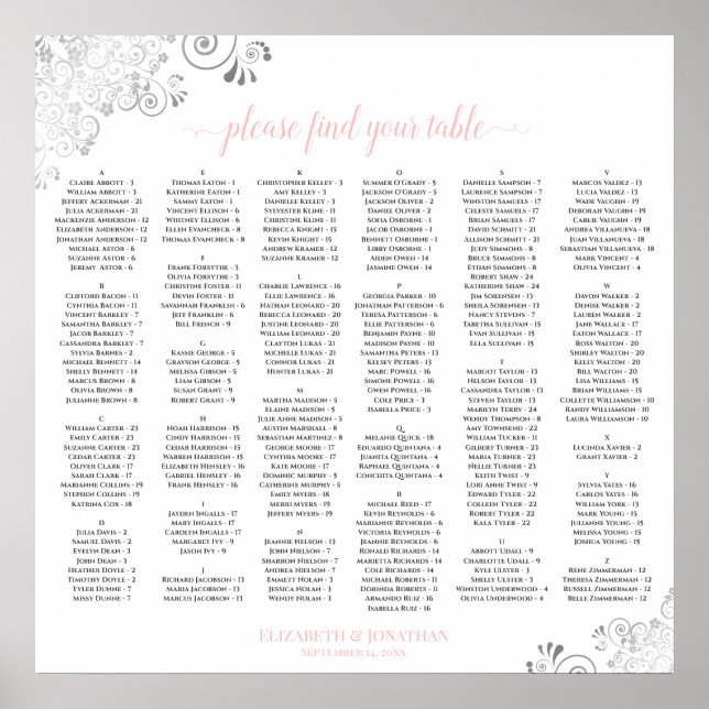 Tableau de placement alphabétique en écriture rose (Devant)