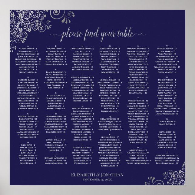 Tableau de placement alphabétique sur fond bleu ma (Devant)