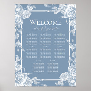 Tableau de placement assise floral bleu poussiéreu