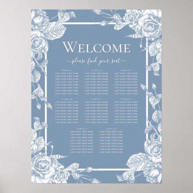 Tableau de placement assise floral bleu poussiéreu (Devant)