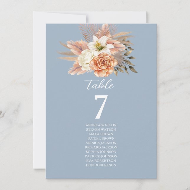 Tableau de placement assise floral pêche bleu pous (Devant)