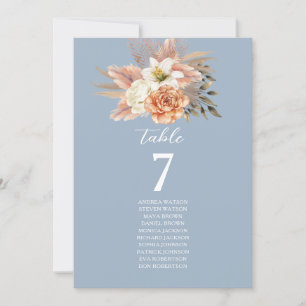 Tableau de placement assise floral pêche bleu pous