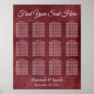 Tableau de placement assise grunge rouge foncé pou
