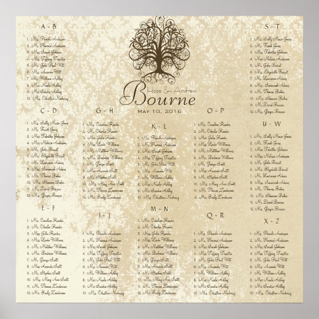 Tableau de placement Brown Swirl Tree 12 Tables (Devant)