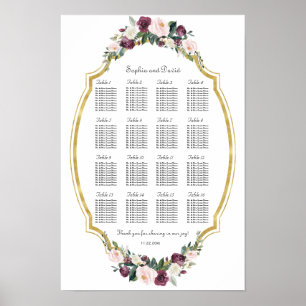 Tableau de placement charmant or burgundy blush fl