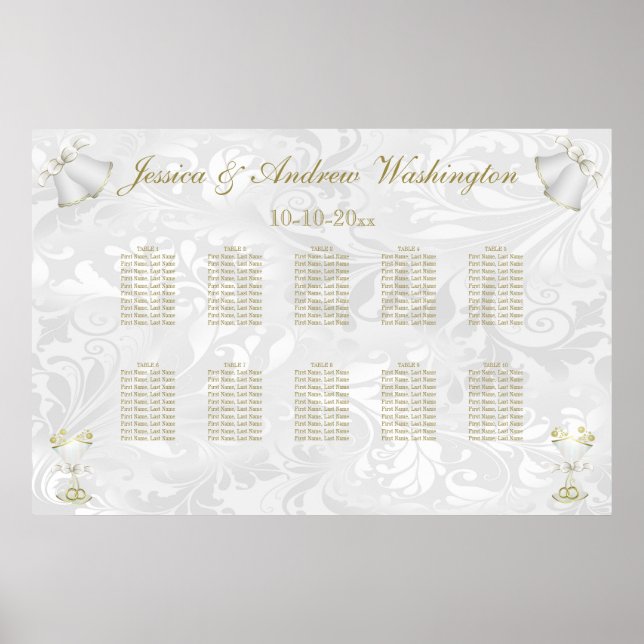 Tableau de placement Cloches de mariage et Flûtes  (Devant)