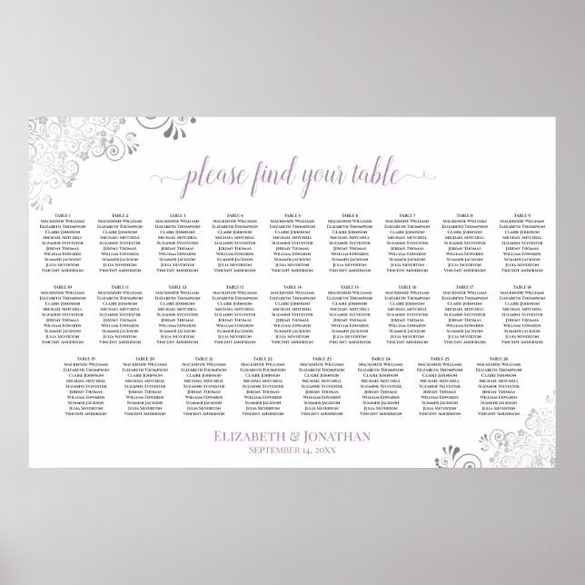 Tableau de placement de 26 tables Lavande & Argent (Devant)