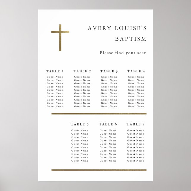 Tableau de placement de baptême de croix dorée min (Devant)