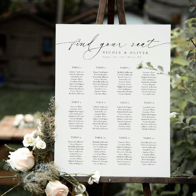 Tableau de placement de bienvenue 12 tables écritu (Welcome Seating Chart 12 Tables, Wedding Seating Plan)