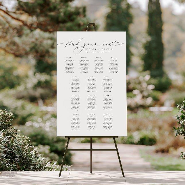 Tableau de placement de bienvenue 13 Tables Écritu (13 Tables Welcome Seating Chart, Seating Plan, Find your seat)