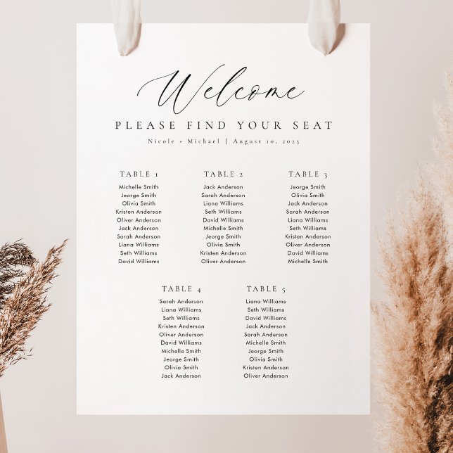 Tableau de placement de bienvenue pour 5 tables (Créateur téléchargé)