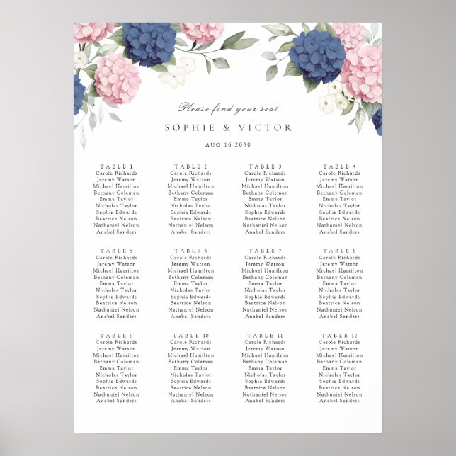Tableau de placement de mariage à 12 tables avec h (Devant)