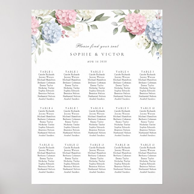 Tableau de placement de mariage à 15 tables avec h (Devant)
