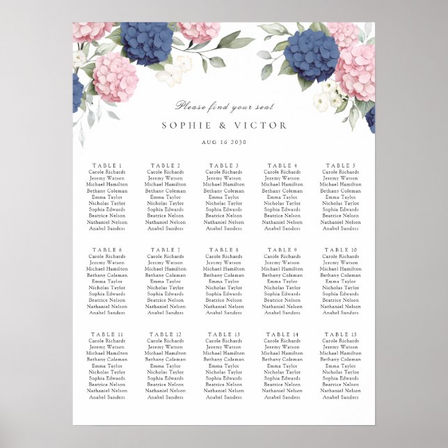 Tableau de placement de mariage à 15 tables avec h (Devant)